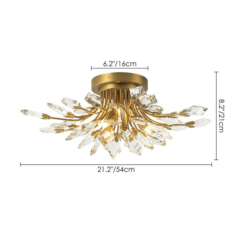 4-Light Modern Industrial Linear Cluster Crystal Flush Mount Light Sputnik Ceiling Light for Dining Room