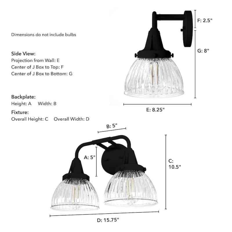 Hunter Cypress Grove 2-Light Vanity Wall Light - Industrial, Transitional, Contemporary - Damp Rated!
