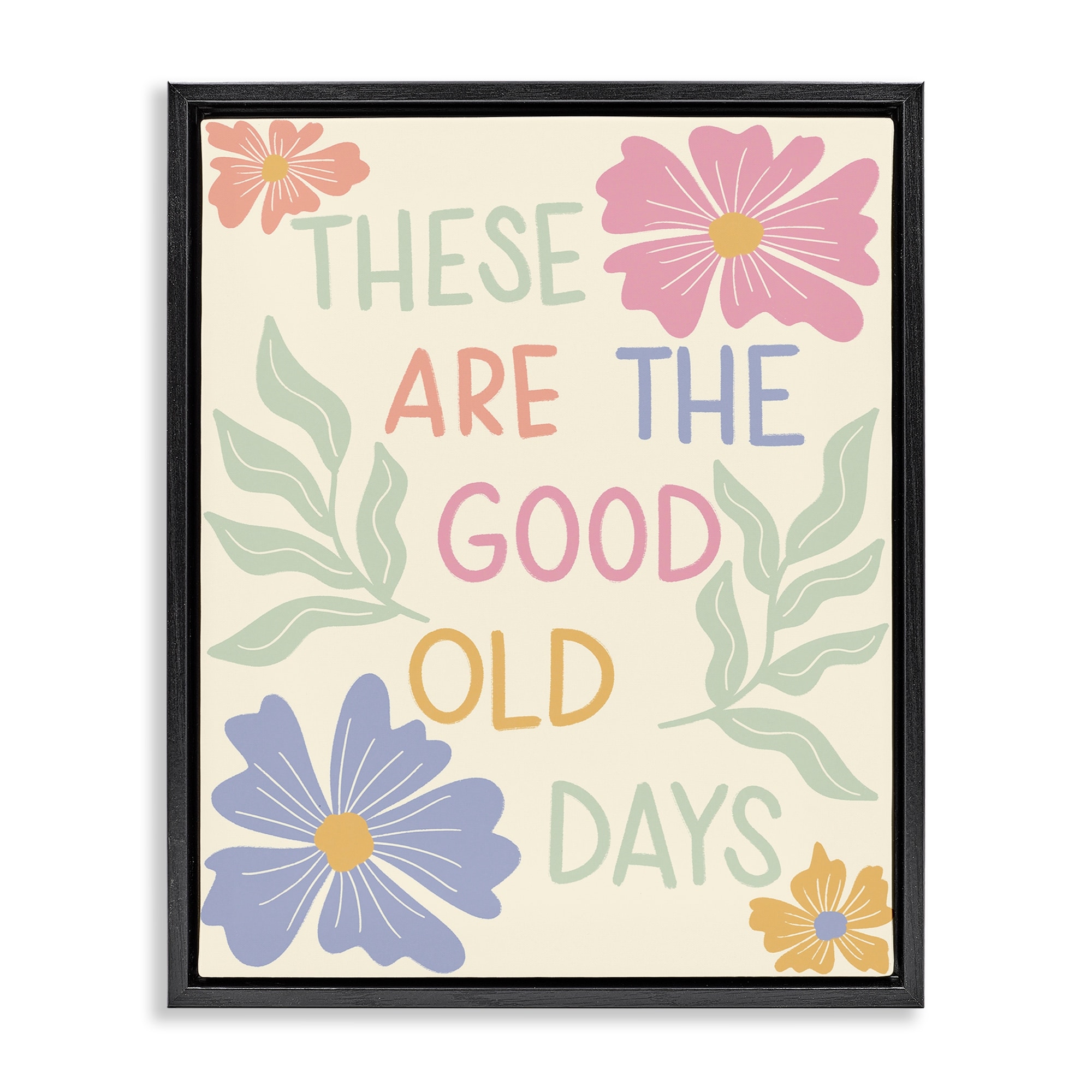 Stupell Good Old Days with Modern Florals Framed Floater Canvas Wall Art Design By Taylor Shannon Designs