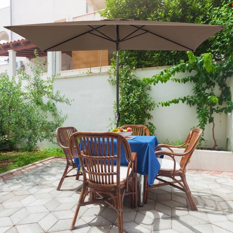 Bonosuki 10 x 6.5ft Patio Rectangular Umbrella with Tilt and Crank - Tan