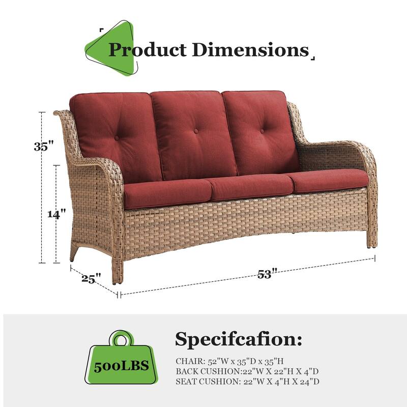 Pocassy 3-Seat Sofa Wicker Sofa PE Rattan