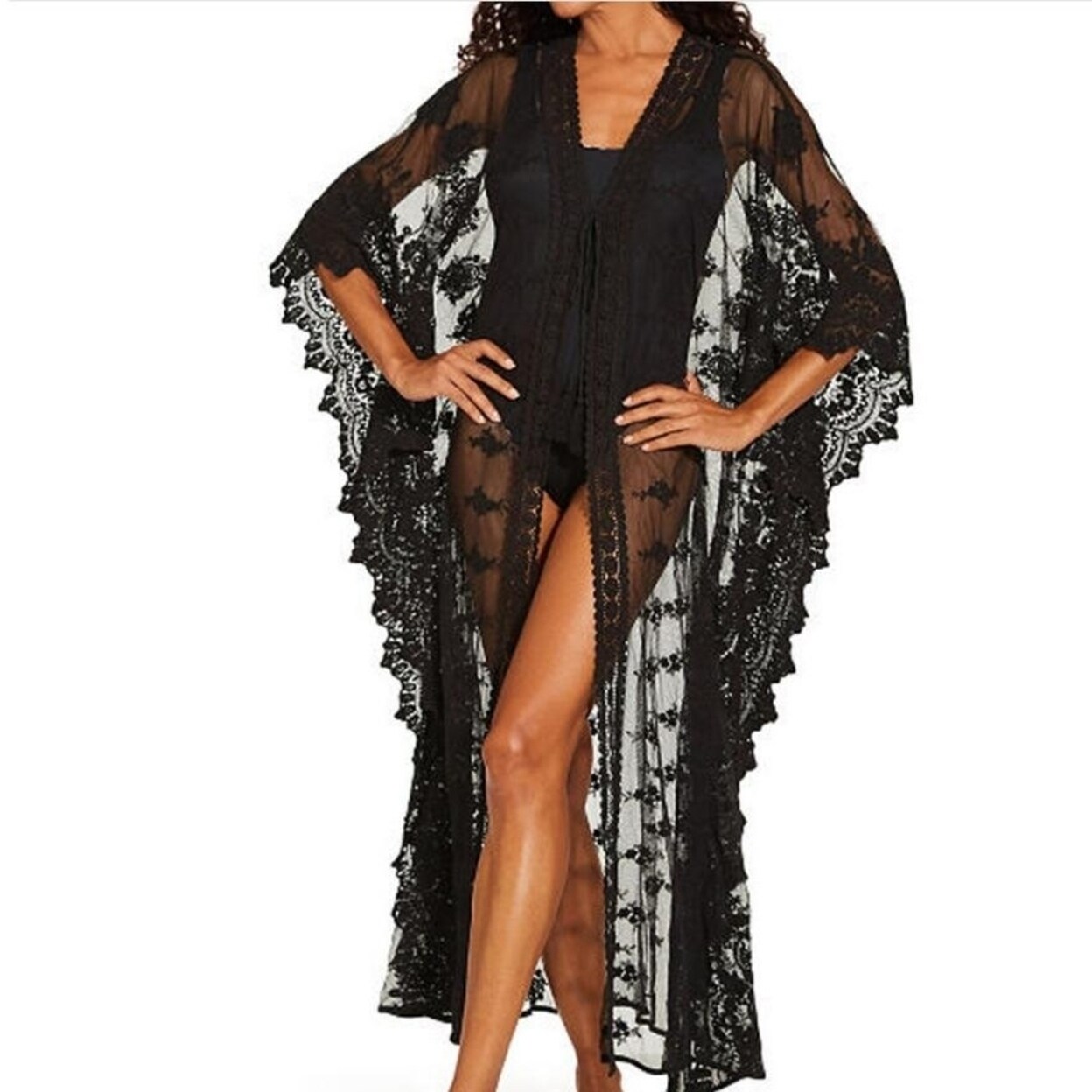 black lace beach cover up