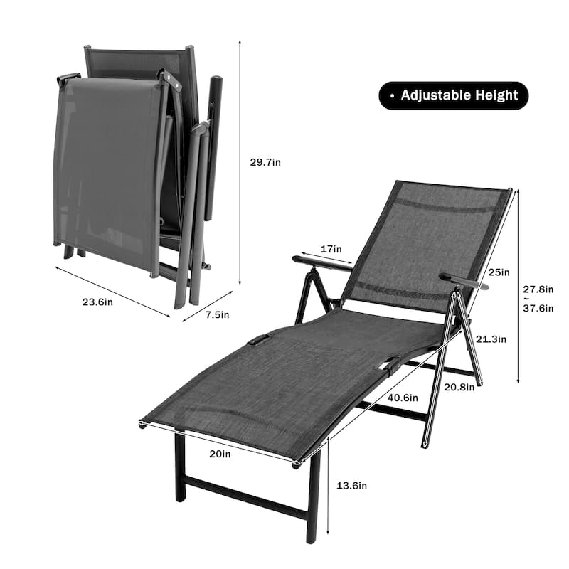 Black Textilene Mesh Fabric Sunbathing Lounger Folding Reclining Chair ...