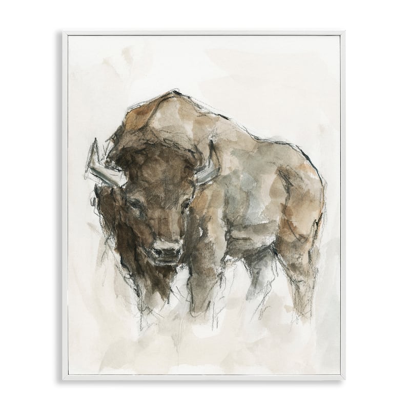 Stupell Western American Buffalo Brown Country Animal Framed Giclee Texturized Art by Ethan Harper - 24 x 30 - White