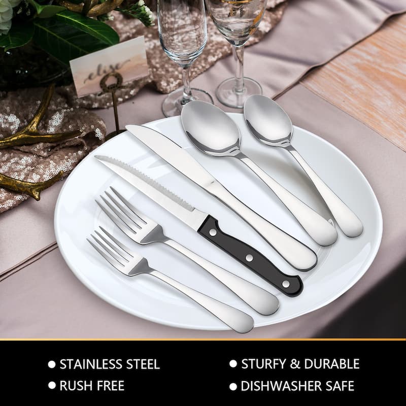 48 Pieces Flatware Set With Steak Knives Stainless Steel Service For 8