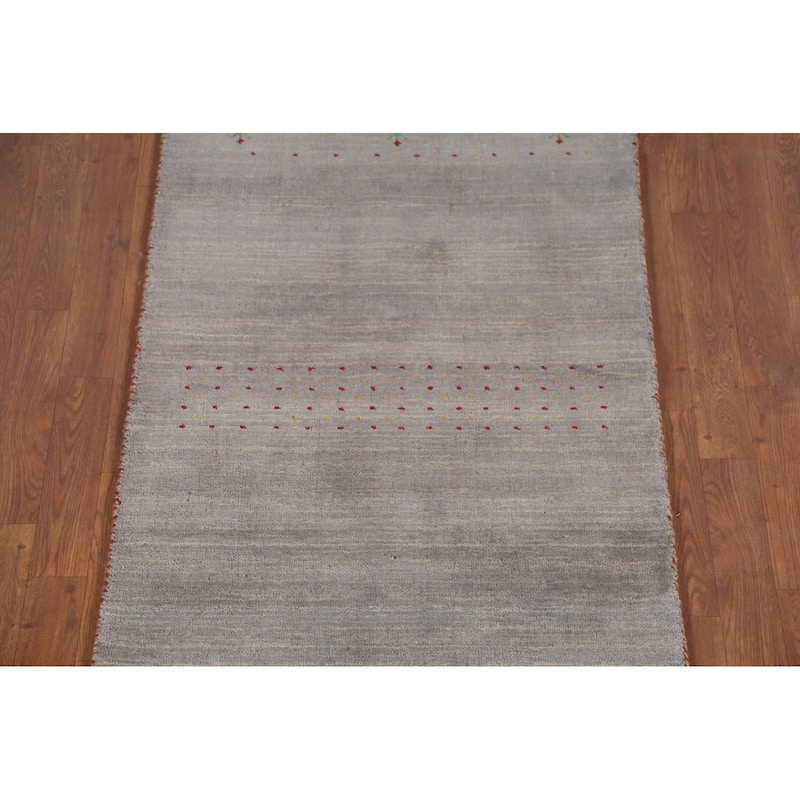 Gray Gabbeh Oriental Runner Rug Hand-Knotted Wool Carpet - 2'9"x 9'7"