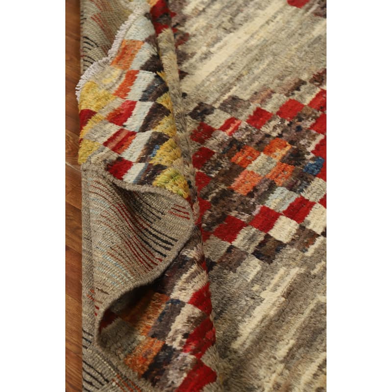 Checkered Moroccan Oriental Area Rug Hand-Knotted Wool Carpet - 5'11" x 7'8"