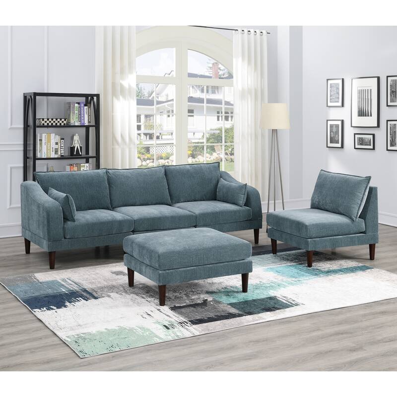 5pcs Modular Sectional Set, 2 One Arm Chairs, 2 Armless Chairs, 1 Ottoman, Gray Fabric, 93x33x31 inches, 200 lbs
