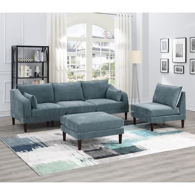 5pcs Modular Sectional Set, 2 One Arm Chairs, 2 Armless Chairs, 1 Ottoman, Gray Fabric, 93x33x31 inches, 200 lbs