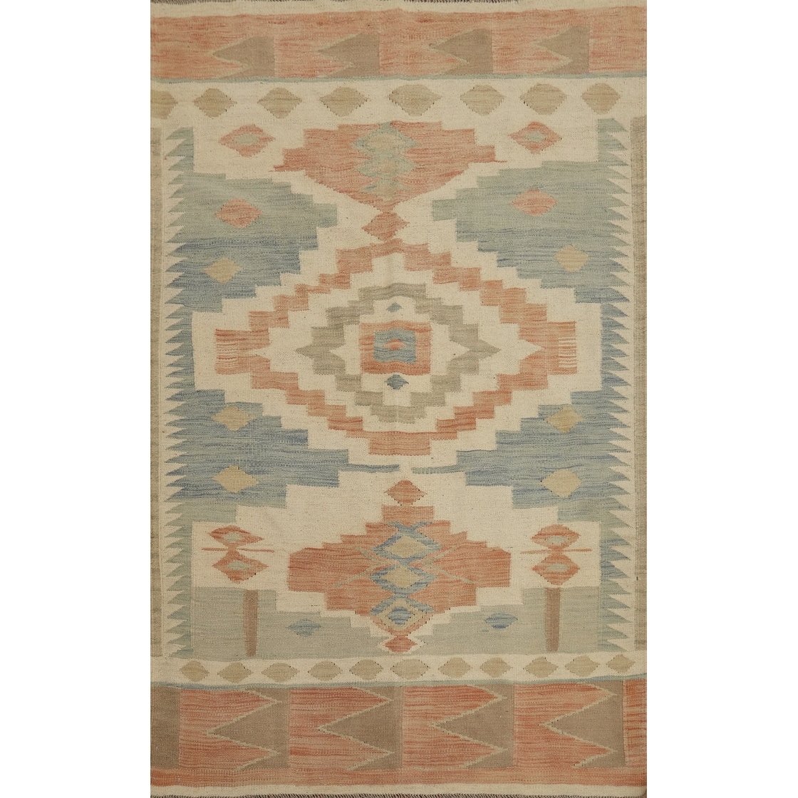 Hand Woven Oriental 100% Wool Carpet Southwestern Tribal Beige & Ivories Kilim Area Rug - 5' 9'' X 4' 0''