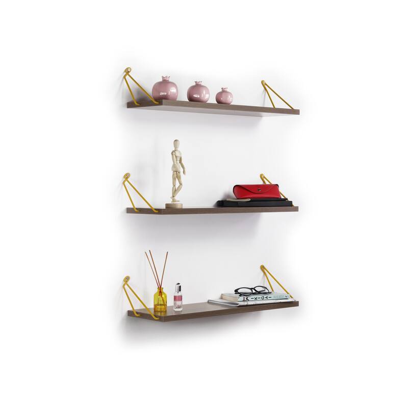 Floating Wall Mounted Decorative Hanging Metal Bracket Triple Shelf