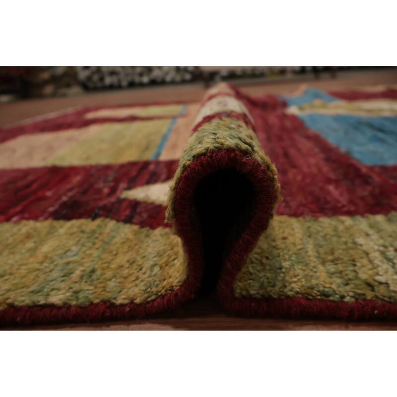 Hand Knotted Oriental 100% Wool Carpet Modern Tribal Red Moroccan Area Rug - 9' 2'' X 6' 6''