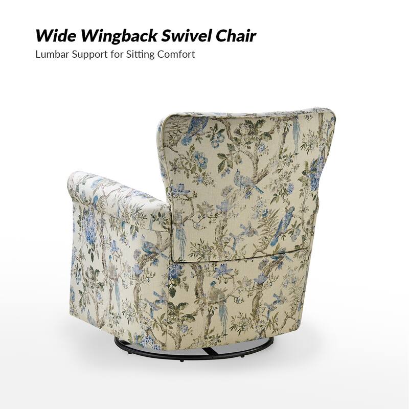 Georg Comfortable Floral Fabric Swivel Rocker Chair with Rolled Armrest Set of 2 by HULALA HOME