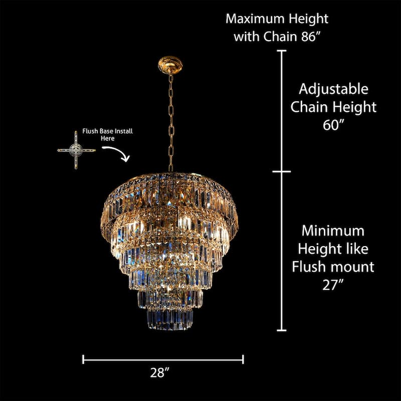 Round Chandelier 28" Wide Clear Crystal Flush mount