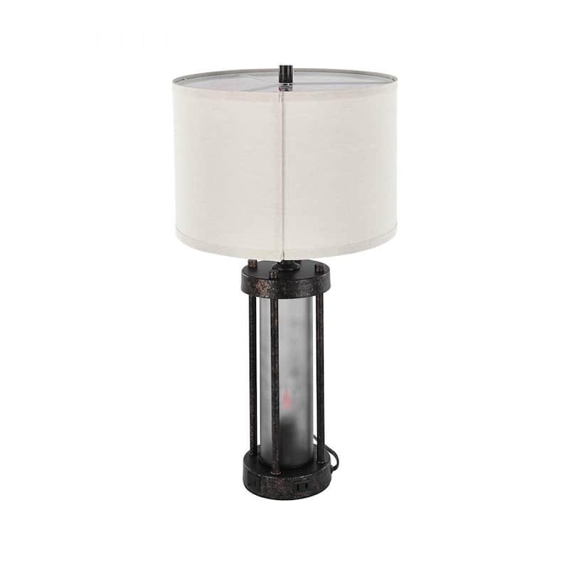 Set of 2 White-Black Table Lamp with Dual Lights USB-C, USB and AC Ports - 24.2 x 12.6 x 12.6 in