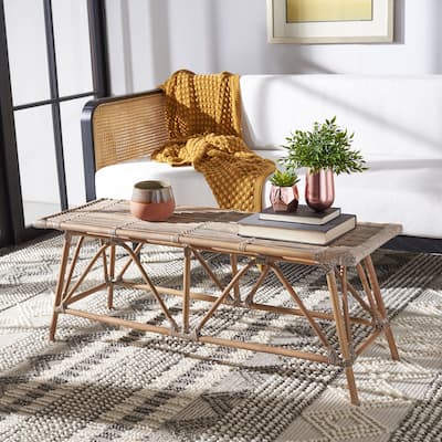 SAFAVIEH Montgomery Coastal Rattan Rectangle Coffee Table - 15.8" W x 47.6" L x 18.5" H