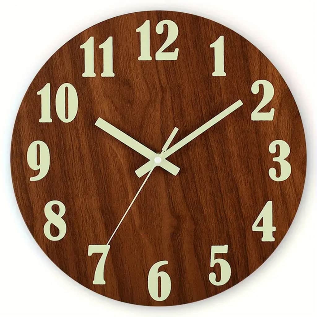 Wooden 12 Inch Luminous Wall Clock Silent for Living Room - 12 Inch Dia.