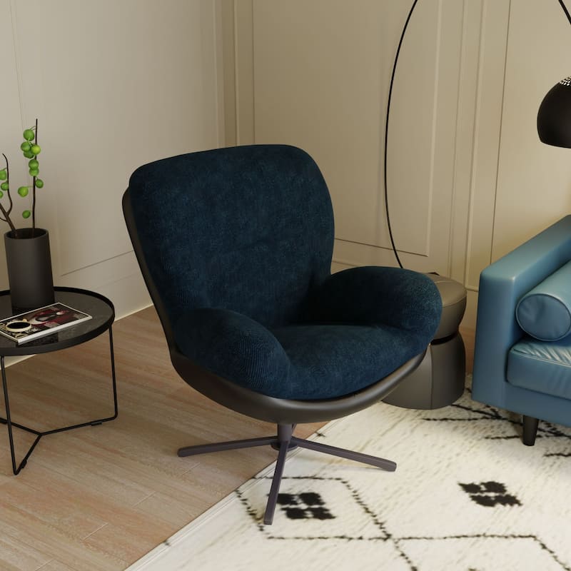Chenille & Faux Leather Swivel Accent Chair,Comfy 360°Swiveling Lounge Chair with Black Metal Base