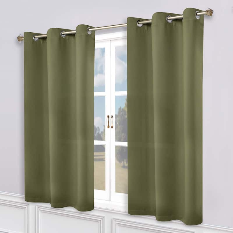 Superior Modern Solid Washable Room Darkening Blackout Curtains, Set of 2 Panels - 2PC- 52" x 63" - Olive Green