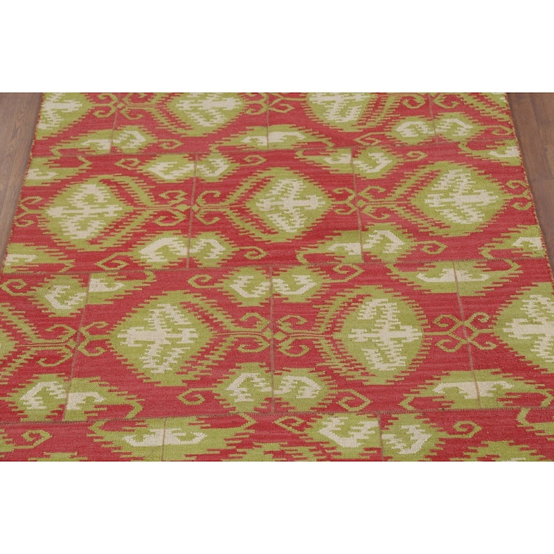 Flat Weave Kilim Indian Area Rug Hand-Knotted Wool Carpet - 4'10"x 7'11"
