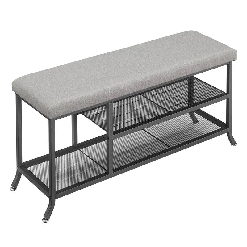 Shoe Storage Bench with Padded Seat, Shoe Rack Bench for Entryway, Shoe Storage Shelf with Metal Frame - 39.3x12.6x18.9in