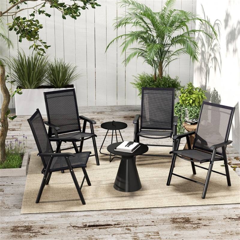 Folding Outdoor Chairs Set with Mesh Fabric and Armrest Set of 4 - 22.8" L x 25.2" W x 37" H