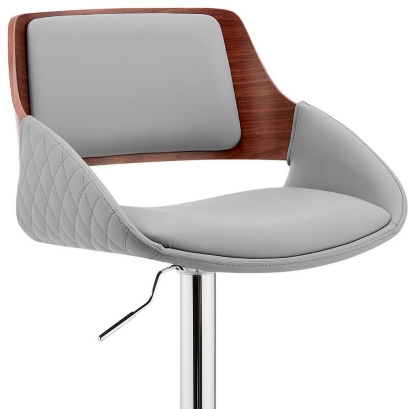 25" Grey Adjustable Faux Leather Swivel Bar Stool with Chrome Base Low Back and Footrest for Kitchen - 43”H x 21”W x 20”D