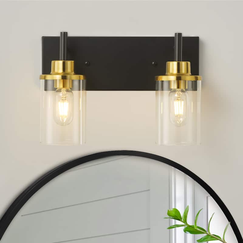 Starsky 2-Lights 13.77inch Modern Bathroom Vanity Light with Cylinder Glass Shade