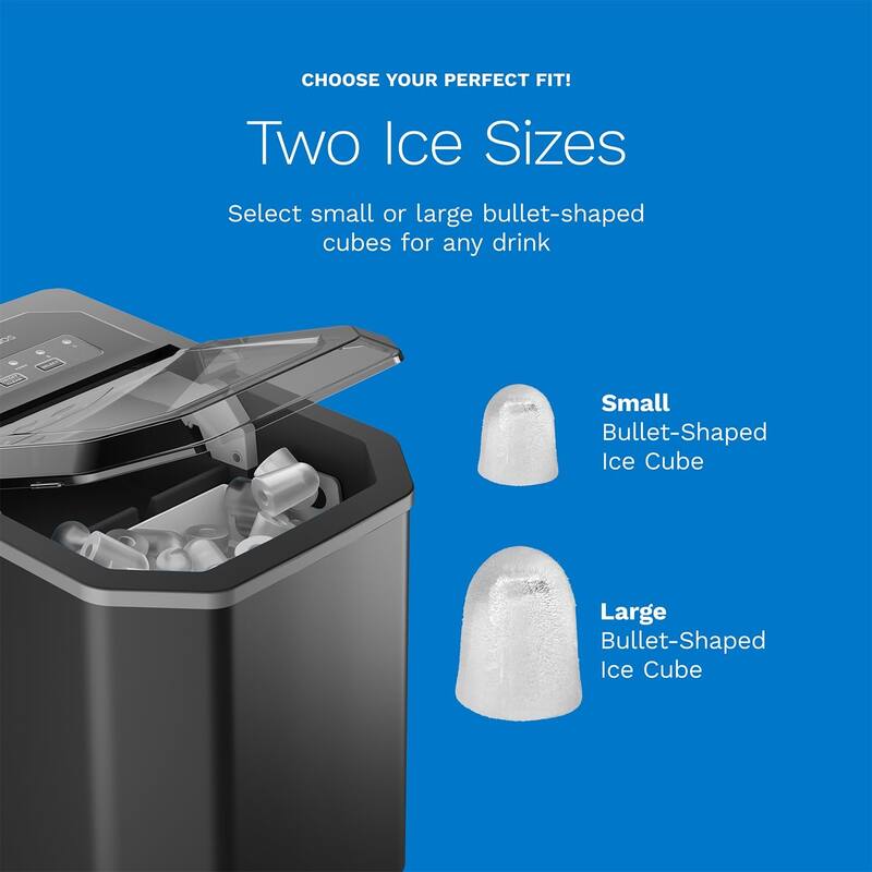 hOmeLabs Countertop Ice Maker - 2 Ice Sizes, 26 lbs/Day, Self-Cleaning - with Ice Scoop & 5 Ice Bags - Black, Sleek, Portable