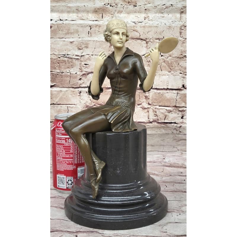 Art Deco 1920S Girl Model Actress Looking In Mirror Bronze Statue Sculpture 11 Inches X 6 Inches