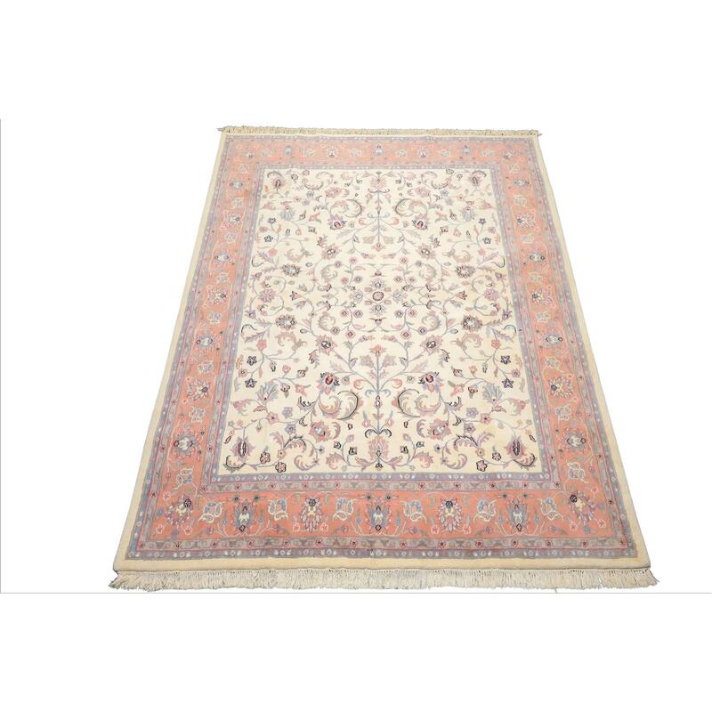 7'10''x9'10'' Hand Knotted Wool Ivory Kashaan Traditional Botanical Area Rug - 7' 10'' x 9' 10''