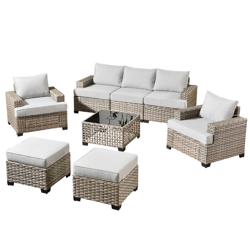 HOOOWOOO 8-piece Outdoor Wicker Patio Furniture Set with Coffee Table