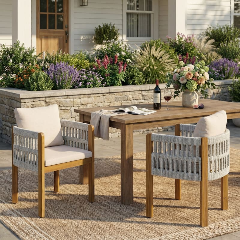 Christopher Knight Home - Isolde Acacia Wood Outdoor Dining Chair（Set of 2） - Beige,Teak,White