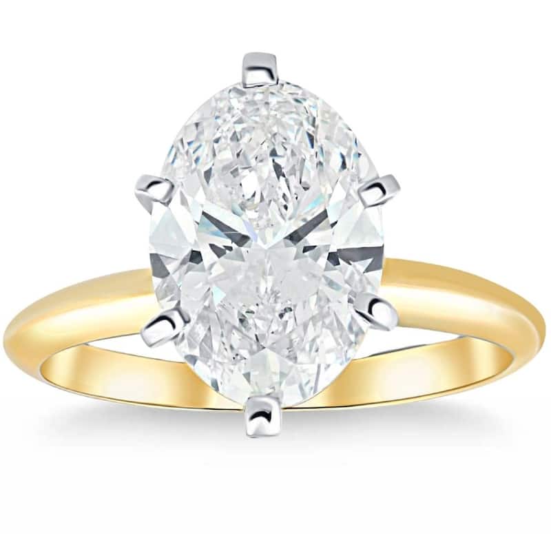 Bliss Diamond 3Ct Oval Certified Diamond Gold Solitaire Engagement Ring Lab Grown - Yellow - 6.5 - White