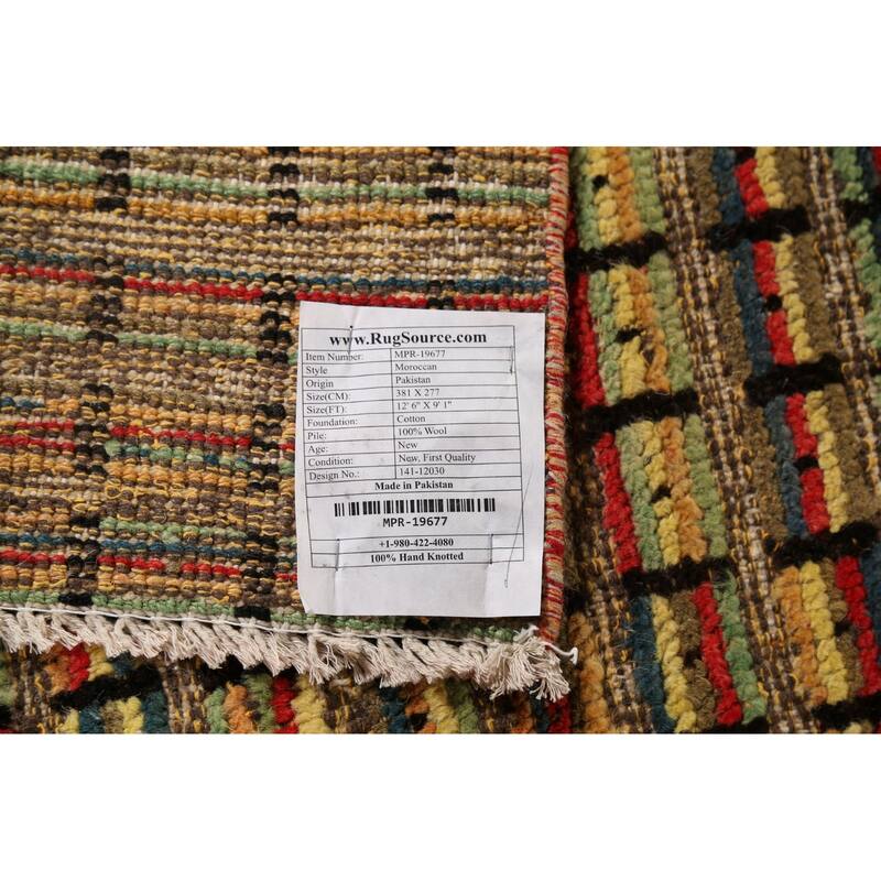 Striped Multicolor Moroccan Oriental Area Rug Hand-Knotted Wool Carpet - 9'1"x 12'6"