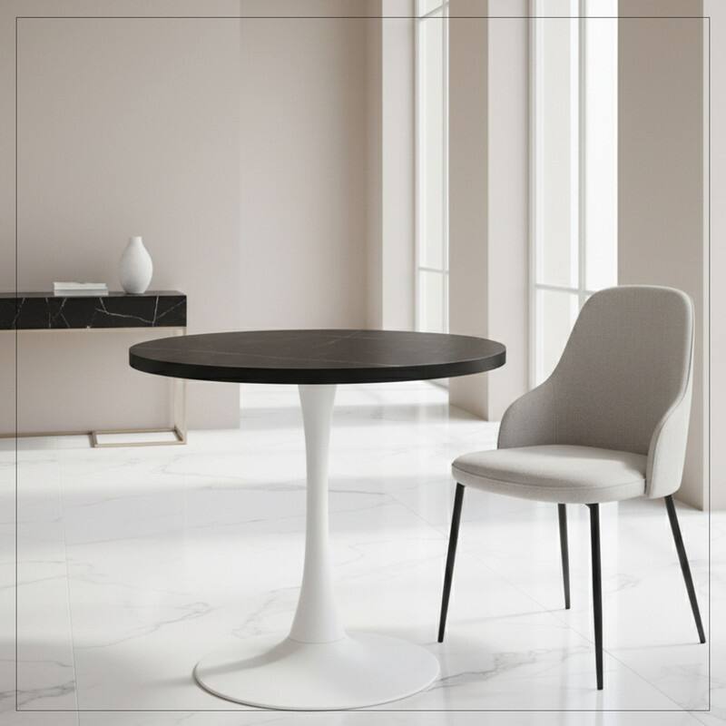 Bristol 36" Round Dining Table for 4 with MDF Top and Modern White Iron Base for Kitchen & Dining Room