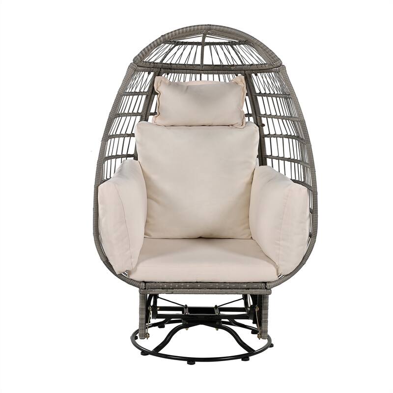 Outdoor Rattan Swivel Chair with Cushions and Rocking Function