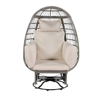 Outdoor Rattan Swivel Egg Chair with Cushions Rocking Function