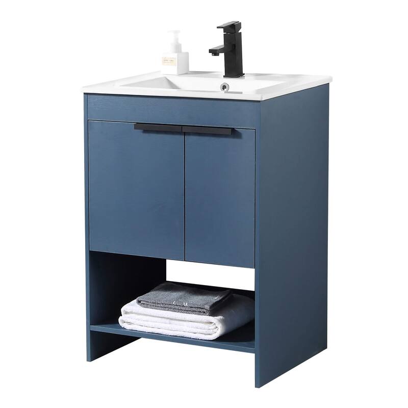 Fine Fixtures Phoenix Bathroom Vanity with Sink - Full Assembly Required - 24 Inch - Navy Blue