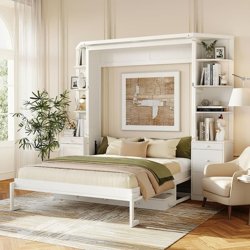 All-in-One Queen Murphy Bed with Desk, Light and Srorage Wall by Harper&Bright Designs