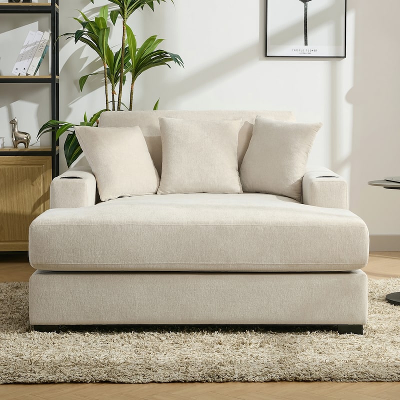 Merax 55" Oversized Chenille Fabric Chaise Lounger with Pillows