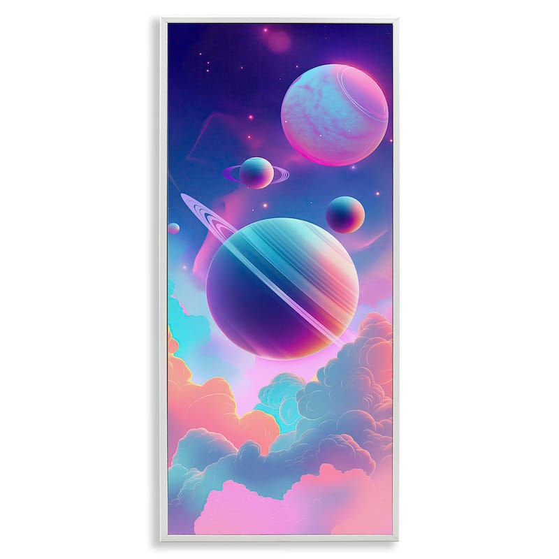 Stupell Pastel Clouds with Planets Framed Giclee Art Design By Wumples - 13 x 30 - White
