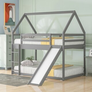 Nestfair Twin over Twin Bunk House Bed with Slide and Ladder - Bed Bath ...