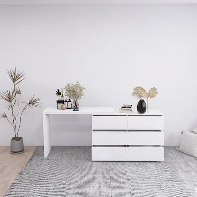 Extended Desktop 6 Drawers Chest of Drawer without Handle Vanity