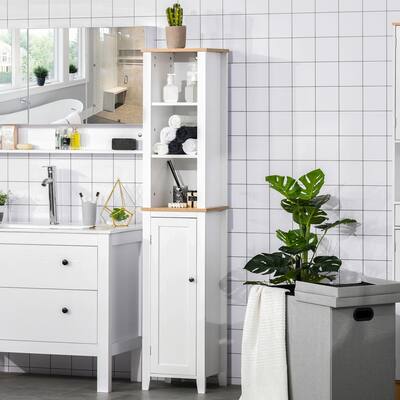 Kleankin Bathroom Storage Cabinet with 3 Tier Adjustable Shelf Storage Linen Tower Enclosed Cabinet, White - 13.75"x11.75"x67"