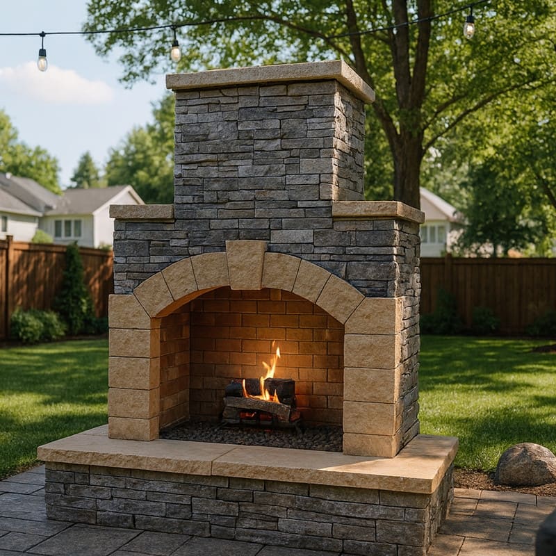 78 in. Stone Veneer and Tile Propane Gas Outdoor Fireplace