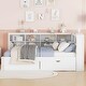 preview thumbnail 10 of 43, USB Ports on L-Shape Storage Headboard Bed Frame, Wooden DayBed Sofa Bed, Wooden Slat Platform Bed with 2 Drawers White - Full