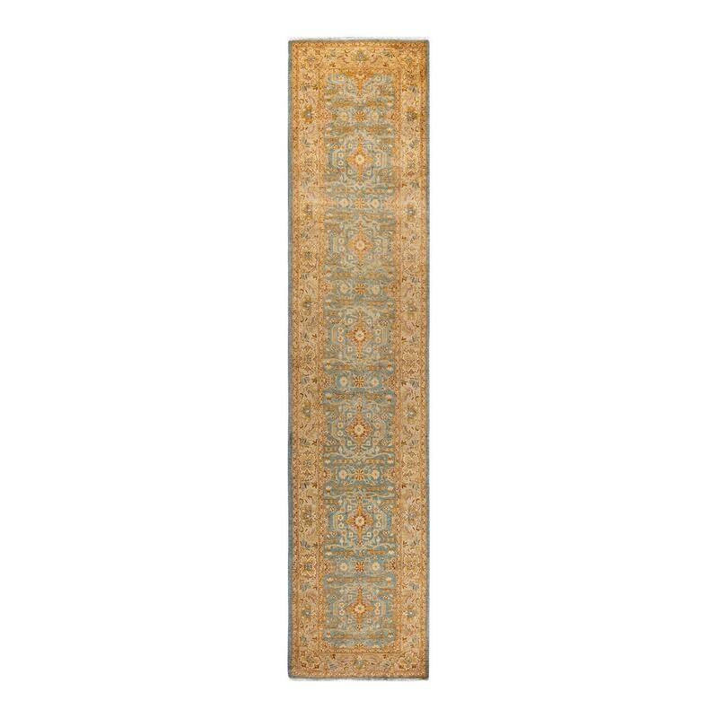 Overton Hand Knotted Wool Vintage Inspired Traditional Ottoman Blue Runner Rug - 2' 5" x 11' 4"