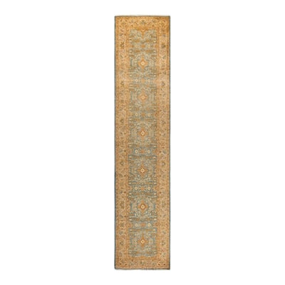 Overton Hand Knotted Wool Vintage Inspired Traditional Ottoman Blue Runner Rug - 2' 5" x 11' 4"