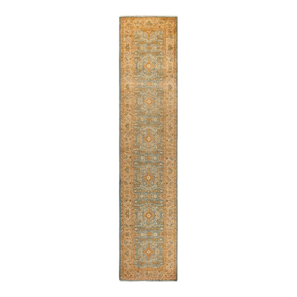 Overton Hand Knotted Wool Vintage Inspired Traditional Ottoman Blue Runner Rug - 2' 5" x 11' 4"
